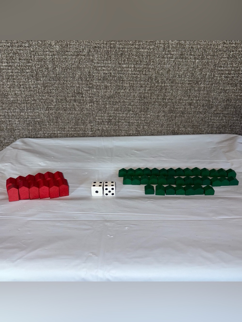 48 Vtg Monopoly Wooden 34 Green Houses & 12 Red Hotels - Game Replacement Pieces